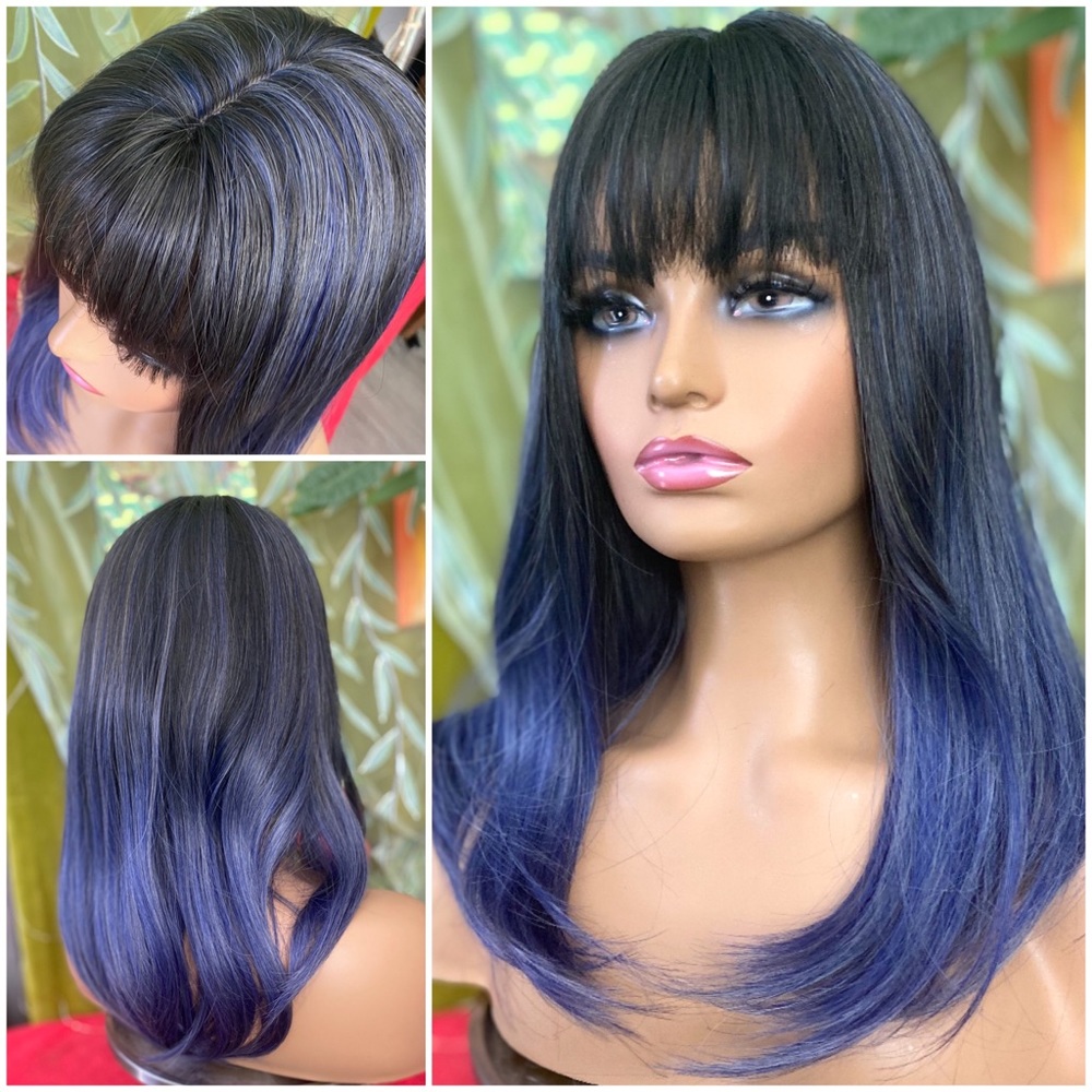 CLEARANCE blue purple limber wig with bangs